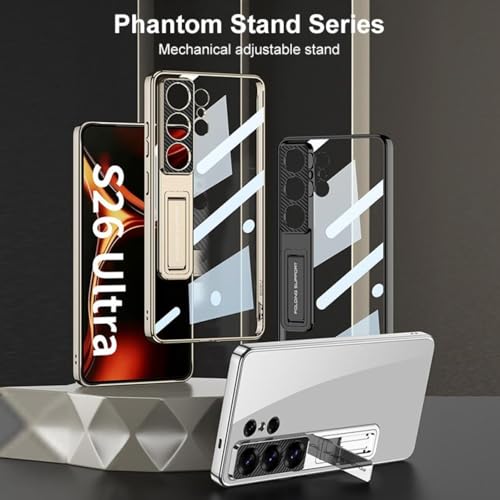 Image of TechTrendz Electroplating Hard PC Kickstand Shockproof Back Cover Compatible with Samsung Galaxy S26 Ultra Camera Protection Cover (Golden)