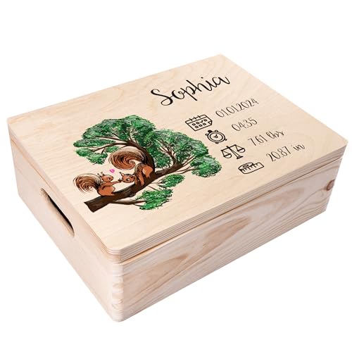 Creative Deco Boîte à Souvenirs Bébé Personnalisé - Personnalisés Ecureuil | Personnalisable Cadeau à Souvenirs Individuelle pour Une Naissance pour...