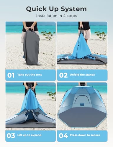 Glymnis Beach Tent 5-6 Person Pop Up Beach Tent Sun Shelter Beach Shade UPF 50+ Anti UV Outdoor Family Tent Easy Up image 4