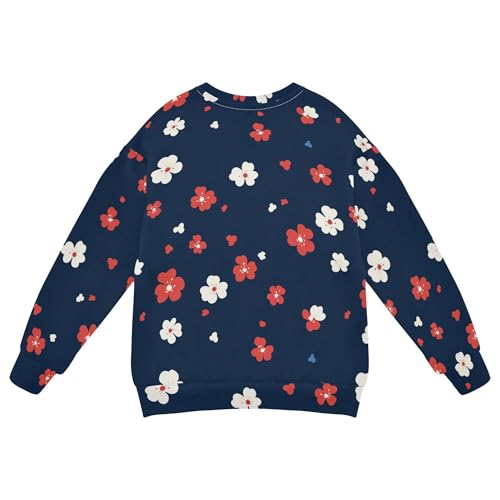 JUNZAN Retro Colorful Flowers Navy Blue Big Boys Sweatshirts Hoodies Crewneck Tops Clothing Shirts Camping 4T2