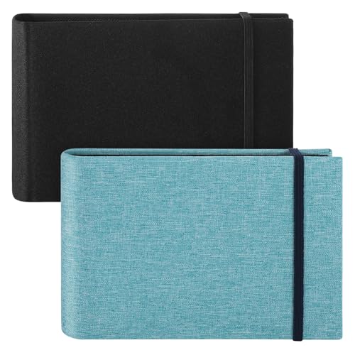 Paquete de 2 álbumes de fotos pequeños, 6 x 4 pulgadas, 200 fotos, mini álbum de fotos con tapa de lino, libro de recuerdos portátil con cubierta de lino para bebé, boda, vacaciones, familia