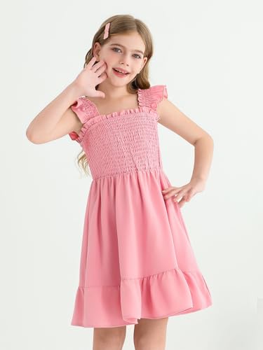 Haloumoning Girls Summer Smocked Dresses Cute Teen Ruffle Sleeveless Sundress 7-14 Years4