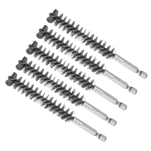 Image of Bore Brush, 14mm Dia 4.5 inch Length, Stainless Steel Cleaning Wire Brushes with 1 /4 Inch Hex Shank - (Applications: for Power Drill, Die Grinder), 5-Pieces