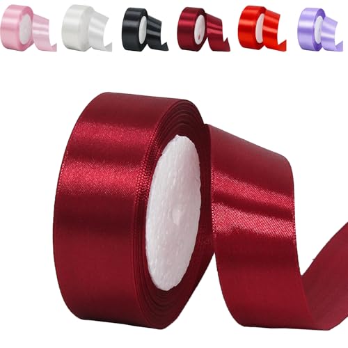 POPOYU Cinta de Satén Burdeos 30mm x 23m, Grosor Cinta de Tela para Envolver Regalos, Manualidades, Globos, Ramo de Novia, Rollo Cinta de Raso para Decoración de Recuerdos de Boda
