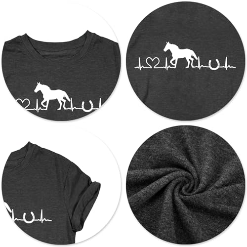 Vvnty Horse Lover Shirt Women: Horse Heartbeat T Shirt Funny Horses T-Shirt Casual Animal Graphic Tees Grey thumb #4