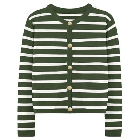 WIFFGO Striped Cardigan Sweaters for Women Long Sleeve Button Fall Trendy Pockets Sweater Jackets Knit Tops Cardigan Army Green Cover