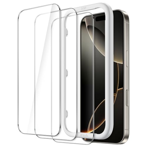 JETech iPhone 17 / iPhone 16 Pro 6.3インチ用 液晶保護フィルム 強化ガラス製 ガイド枠付き ケースに干渉なし HDクリア 3枚セット