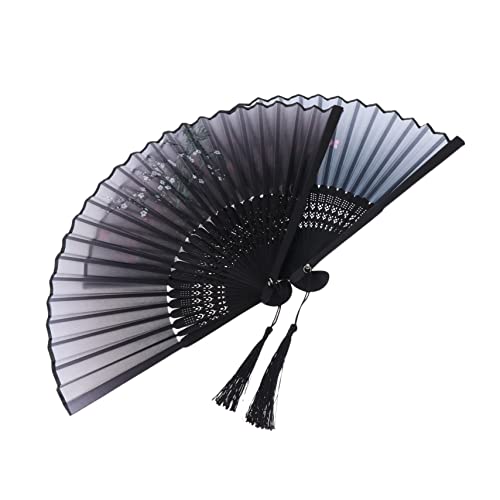 Ciieeo 2 Piezas Ventilador Fan ventildor vemtilador ventolador portàtils Decorativo Abanico Tradicional Doblar Negro sostuvo Abanico de Baile Abanico de bambú Plegable de Madera Black