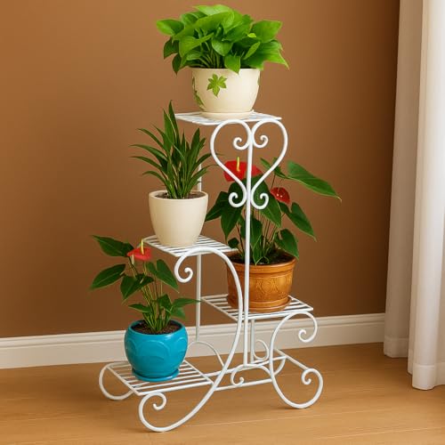 Kundi 4 Tier Plant Stands for Indoors and Outdoors, Flower Pot Holder Shelf for Multi Plants, Black Metal Plant Stand for Patio L-32 x W-10 x H-29 inc