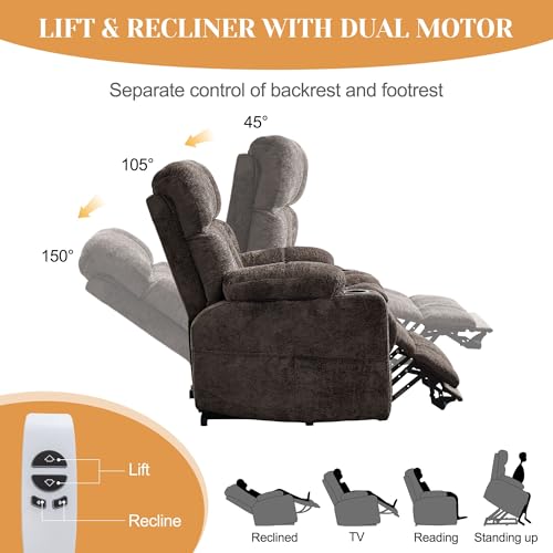 Image of Korser Oversized Dual Motor Power Lift Recliner for Elderly with Massage and Heat, Extra Wide Electric Recliner with Adjustable Headrest, Lift Chair with Storebox Cupholder, USB Ports, Type C, Brown