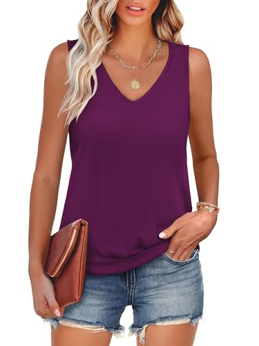 Image of ANRABESS Women Tank Tops Summer V Neck Sleeveless Casual Loose Fit Cute Cami Basic T Shirts Solid Tees 2026 Trendy Outfits