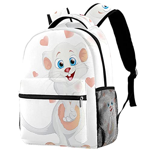 Sac à dos à bandoulière pour étudiants de style classique avec un motif de souris blanche