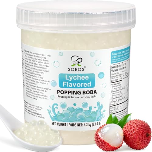 Image of Soeos Lychee Popping Boba, Bursting Fruit Flavored Boba Pearls, 2.6 lbs