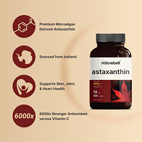 Naturebell Astaxanthin 12Mg, 120 Softgels, Made With Astax (Max Strength From Microalgae), Natural Antioxidant For Skin & Eye Health - Non-Gmo & No Gluten, 4 Month Supply #TOP2