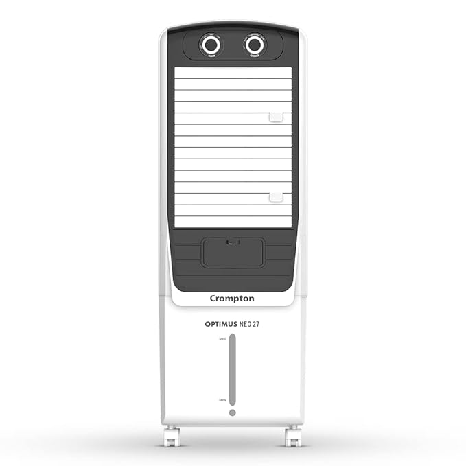 Crompton Optimus Neo Tower Cooler with Honeycomb Pads - 27L, White and Black