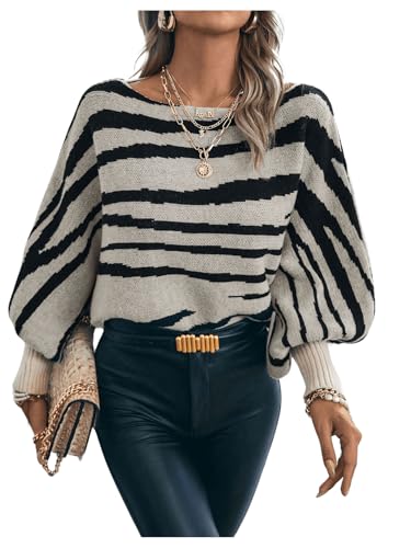 GORGLITTER Women's Animal Print Sweaters Stripe Oversized Long Sleeve Boat Neck Knit Pullover Tops Fall Trendy 20252