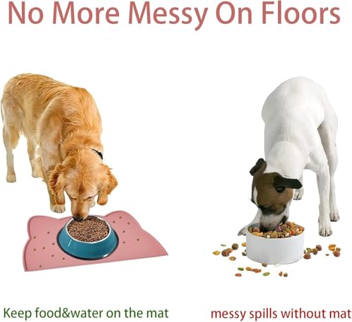 بساط طعام و بساط وعاء سيليكون للحيوانات الأليفة، بساط للأرضيات غير قابل للانزلاق ومقاوم للماء، وسادة صينية وعاء ماء للكلاب، لون وردي، حبة واحدة