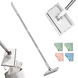 Mopa con sistema de sujeción a presión, con 5 paños de microfibra, desmontaje automático, con función de escurridor, cabezal giratorio móvil (135 cm)