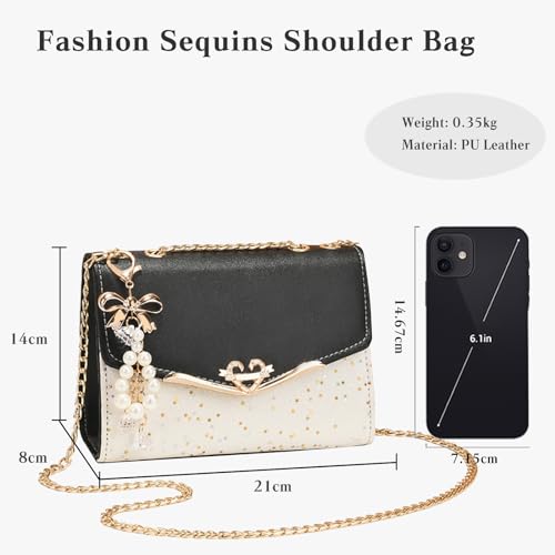 Image of CORIOS Elegant Shoulder Bag for Women - PU Leather Handbag with Sequin Crossbody & Messenger Bag Styles