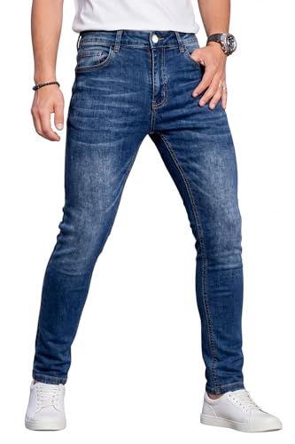 [GINGTTO] ジンット デニムパンツ メンズ ブルー スキニー ストレッチ ジーンズ スリム 青 30