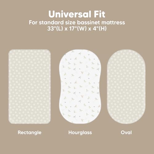 Image of 2-Pack Baby Bassinet Sheets Girl, Boy, 33x17 Bedside Sheets (Meadow) | Viscose Derived from Bamboo, Universal Fitted Bassinet Sheet, Compatible with Halo Bassinest Sleeper, Baby Delight, Graco