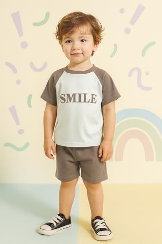 Image of Bold N Elegant Kids Colorblock Half Sleeve Polyester T-shirt Shorts Summer Clothing Set for Infant Toddler Baby Boy Girl