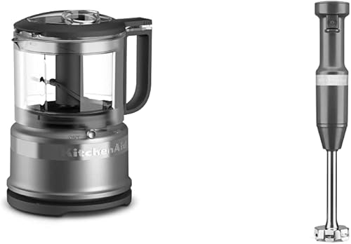KitchenAid Batidora de mano con cable de velocidad variable - KHBV53, gris carbón mate, 8 pulgadas y picadora de alimentos KFC3516CU de 3.5 tazas,