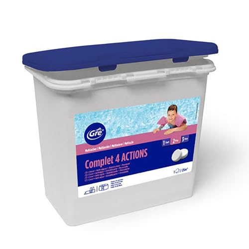 Gre 76007L Pastillas 250 g 4 acciones - 1 kg Formuladas para Mantener el Agua de la Piscina o el SPA Cristalina.