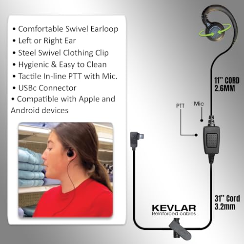 Auricular PTT USB-C sobre la oreja Klein Electronics para sistemas Android e iOS 2