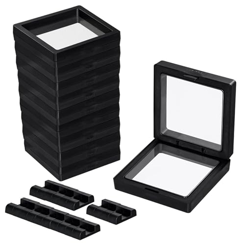 Boîtier Flottant 3D Noir x20 avec Base pour Pièces et Médaillons
