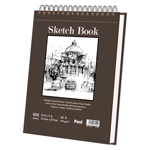 Fuxi Sketchbook 8.5x11 100 Sheets Hard Cover Sketch Book 8.5 x 11 68 lb/100gsm Drawing Pad Paper Spiral Sketch Pad 8.5 x 11 Blank Sketchbook for Art Class Artist Supplies for Adults