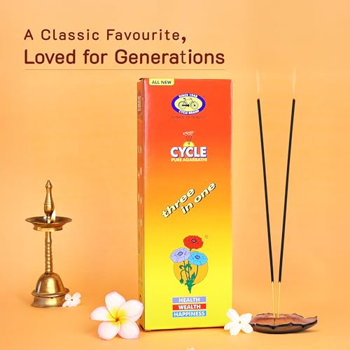Image of Cycle Pure Three in One Agarbathi Premium Scented Incense Sticks for Health, Wealth & Happiness 250 GM