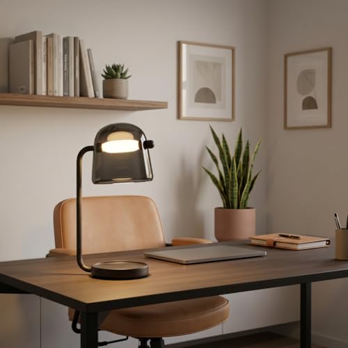 Image of Decor chronicle Table Lamp 3-Color CCT (Warm + Natural + Cold White) Black Metal & Glass Dome Shade LED Desk Lamp for Bedroom Living Room Office