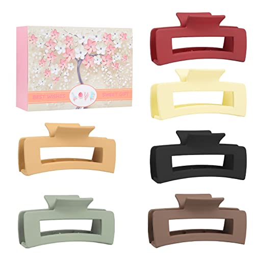 Wolfway 4 Inch Big Hair Clips 6 Pcs claw clips for Thick Hair Large Rectangular Claw Clips for Women and Girls Big Nonslip Acrylic Banana Jaw Clips Hair Accessories