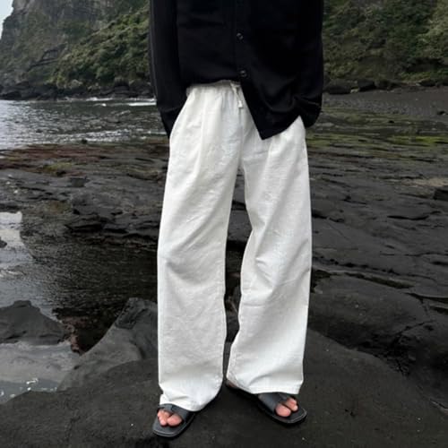 Casual Wide Leg Trousers for Men Elastic Drawstring Waist Baggy Pants Vacation Travel2