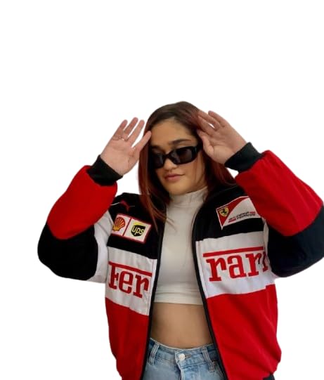 F1 Racing Jacket Graphic Printed Parachute Fabric Oversized Jackets for Women