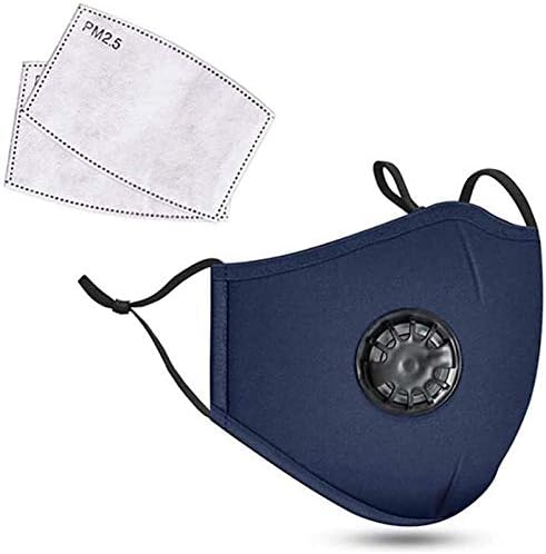 Cotton Dust Protective Face Mask with Breathable Filter and 2x Carbon Air Filters - Washable & Reusable Soft Mouth Protector with Adjustable Straps (Blue)