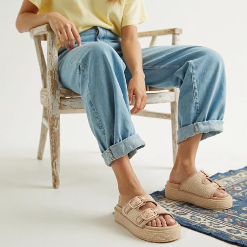 KaroNairy Platform Sandals for Women Raffia Espadrille Wedges Summer Beach Sandals Woven Straw Crochet Sandal Adjustable Double Buckle Strap Rattan Flats3