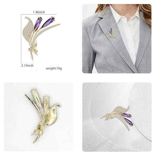 Image of Gold Crystal Flower Leaf Brooches for Womne Elegant Rhinestone Pearl Floral Brooch Pins Fashion Jewelry Brooch pin Accessories for Women Men Gift