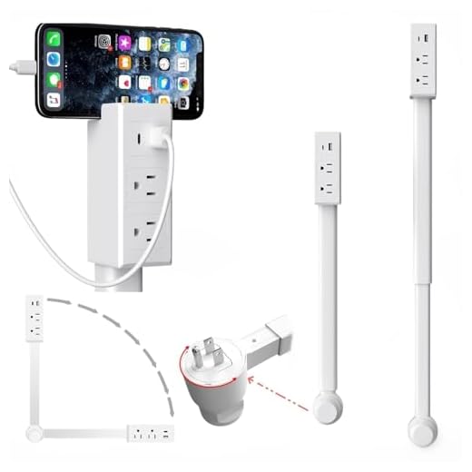Electrical Outlet Extender Features USB-A, USB-C, and 2 AC Electrical Outlet Extender Stick for Hard to Reach Spaces Extends 17"-27", Rotates 180°. Use Behind Couches, Nightstands, Desks (Square)
