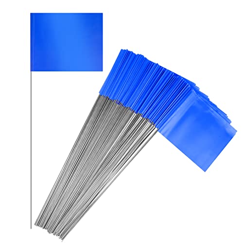 100 Pack Blue Marking Flags Marker Flags for Lawn , IKAYAS 4*5 Inch Red PVC Small Yard Flags Stake Flags on 15 inch Steel Wire, Lawn Flags, Yard Flags, Garden Flags