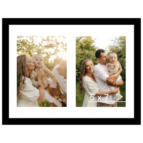 JCJMY 8.5x11 Double 5x7 Collage Picture Frame with Mat, Display 2 5x7 Photos or 8.5x11 Picture, Lightweight Two Opening 5 x 7 Photo Frame Collage for Wall Hanging or Tabletop, Black