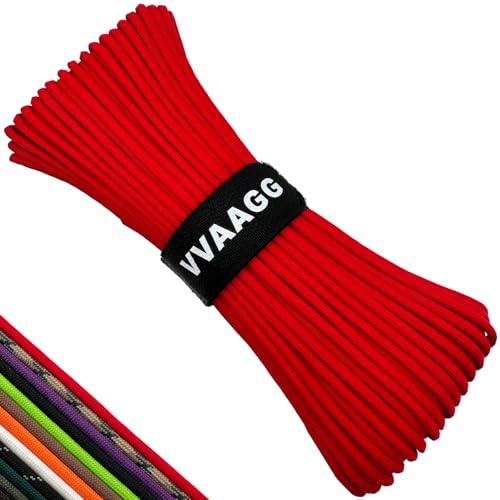 VVAAGG 550 Paracord 100FT - 4mm Lightweight and Durable Camping Rope, Tent Rope, Nylon Cord Rope (Red)