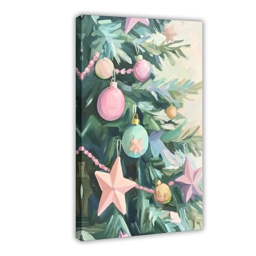 Poster sapin de Noël pastel 20x30 cm sur toile déco chambre