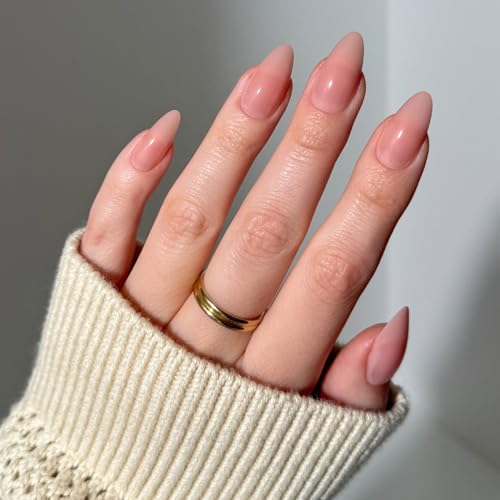 Glamnetic Press On Nails - Sheer Pink | Medium Almond Fake Nails, Sheer Light Pink Neutral, Salon Quality | 15 Sizes - 30 Nail Kit Wtih Glue