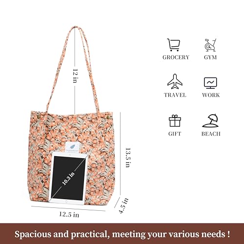Image of TOPASION Cute Corduroy Tote Bag Canvas Shoulder Handbags for Women Travel Shopping