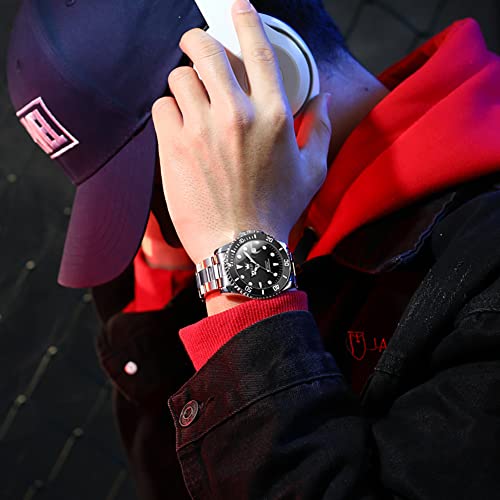 OLEVS Watch Men Automatic Self Winding Black Face Silver Stainless Steel Watches for Men Luxury Dress Waterproof No Battery Mens Wrist Watch Relojes De Hombre — view 3
