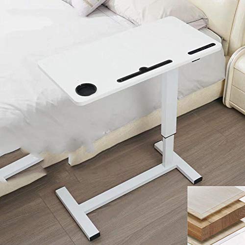 Stahlrahmen Laptop Bett mit Weißes MDF,Abschließbare Rollen, Höhenverstellbar, Höhenverstellbare Füße für Bett Und Sofa