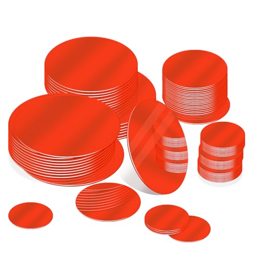 ELANE 90 Pieces Mini Size Round Mirror Small Mirrors for Crafts Acrylic Mirror,for Mirror Tiles for Crafts and DIY Projects Supplies,1 Inch,2 Inch,3 Inch,4 Inch (Red)