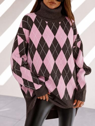 Image of Womens Turtleneck Oversized Sweater Batwing Chunky Pullover Sweater Casual Fall Loose Knit Jumper Top